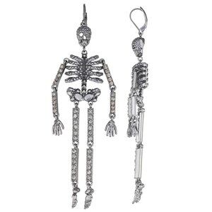 VERA WANG Halloween Goth Gunmetal/Rhinestone Articulated Skeleton Earrings**NEW